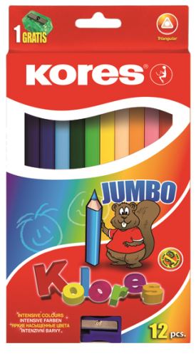 Jumbo trojhranné pastelky 5mm s jumbo ořezávátkem 12 barev