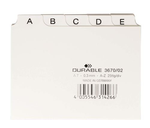 Abecední rejstřík A7 dělení 5/5 A-Z z PP pro členění kartotéky, balení 25ks bílá
