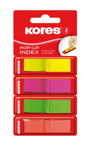 Neonové záložky Kores Pop-up 45x12mm/4 barvy/160 záložek-40 lístků á barva