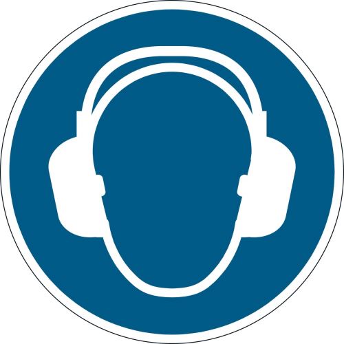Podlahový piktogram „Používejte ochranu sluchu“ Ø 430 mm