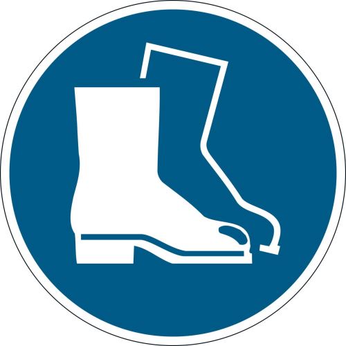 Podlahový piktogram „Používejte ochranu nohou“ Ø 430 mm